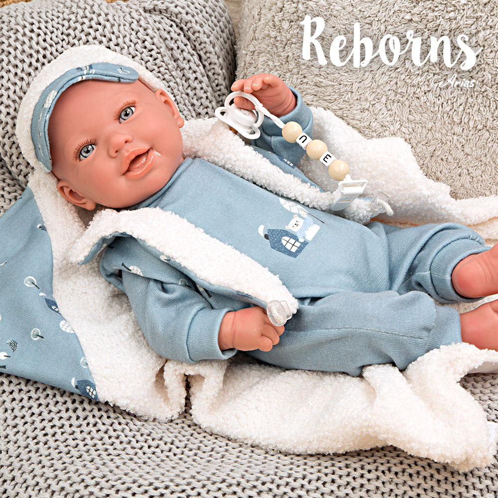 Bambola Reborn ARIAS Bruno 45 Cm – Realistica In Vinile Con Corpo Morbido E Vestitino Blu
