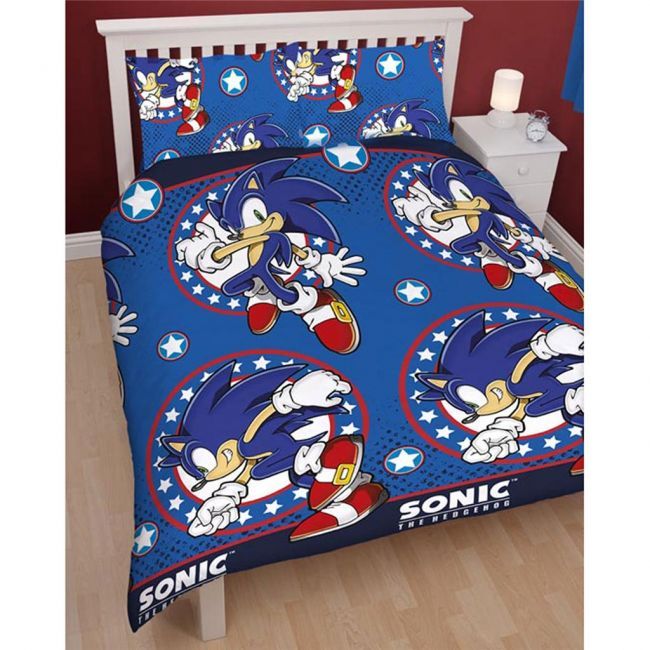 AMLUCASBRIDAL Conjunto de cama Sonic The Hedgehog capa de edredom conjunto  de cama Sonic para meninos e meninas decoração de quarto 3 travesseiros com  2 fronhas azul royal preto vermelho queen 014