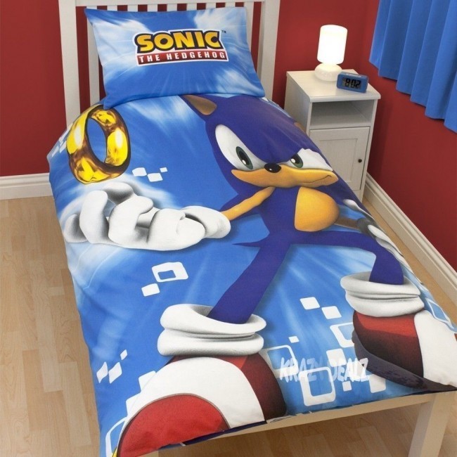 AMLUCASBRIDAL Conjunto de cama Sonic The Hedgehog capa de edredom conjunto  de cama Sonic para meninos e meninas decoração de quarto 3 travesseiros com  2 fronhas azul royal preto vermelho queen 014