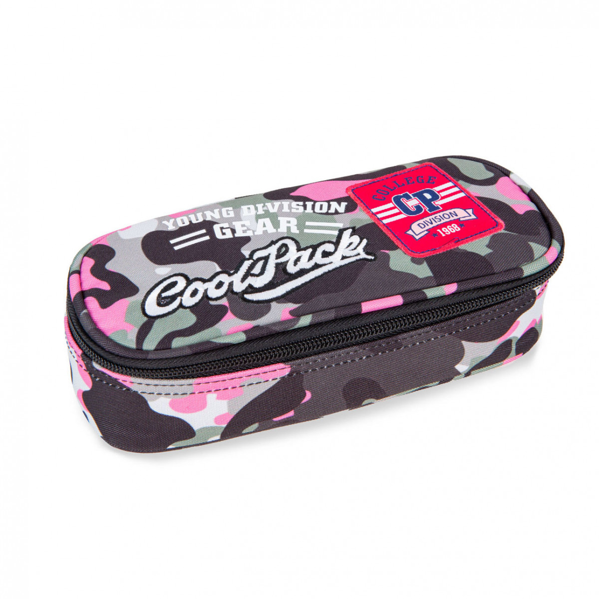 Estojo Escolar Oval  Badges Camo Pink