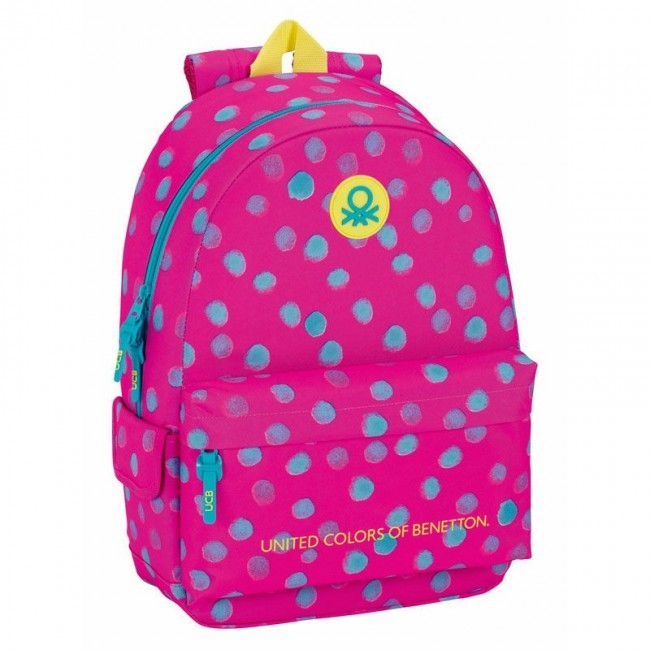 Mochila Grande Benetton Acolchada Turquesa - Impermeable, Ideal Para Escuela, 42x32x14 Cm