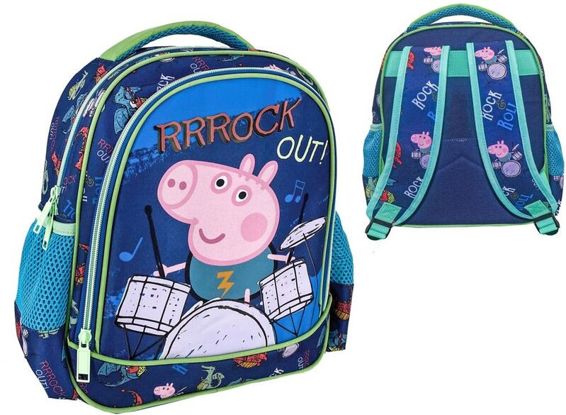 Peppa Pig Mochila Escolar George Pig Color Rosa Y Azul Terciopelo  Jm