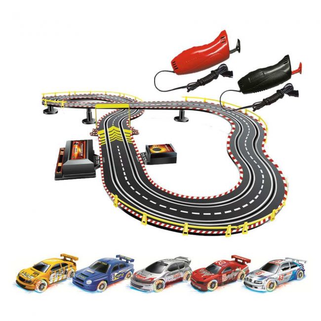 Conjunto de pista de corrida de brinquedo infantil de corrida de carros  elétricos inclui 2 controladores