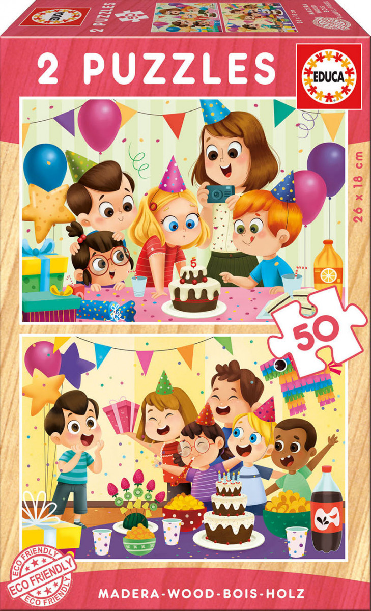 Puzzle Duplo Madeira 50 pç Festa Aniversário Educa | Loja da Criança