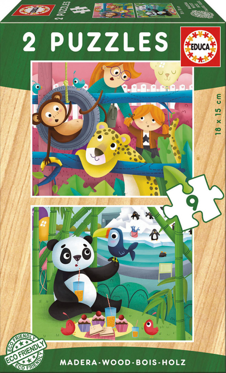 Puzzle Duplo Madeira 9 pç Animais do Zoo Educa | Loja da Criança