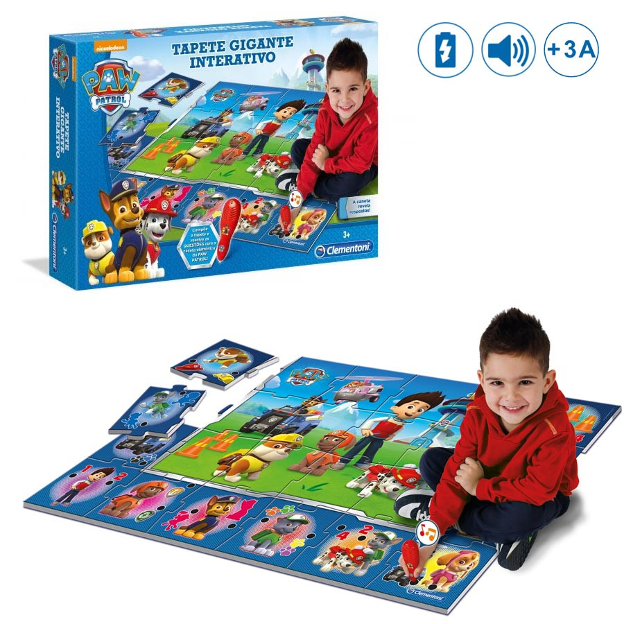 Tapete Puzzle + Jogo Interativo Patrulha Pata Rosa