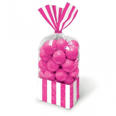 10 Bolsas Doces Riscas Rosa Fúchsia