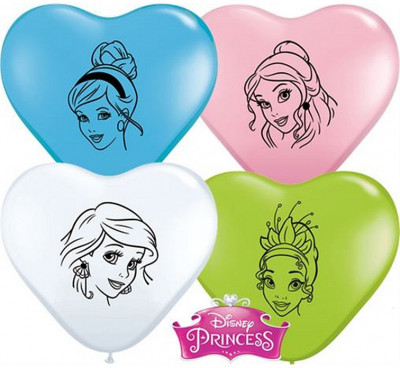 100 Balões Coração Princesas Sortidos 6"