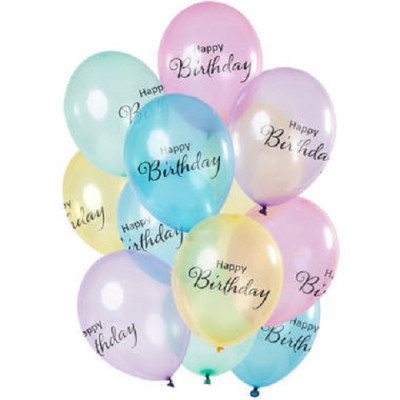 12 Balões Crystal Colored Birthday