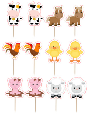 12 Mini Toppers Animais da Quinta