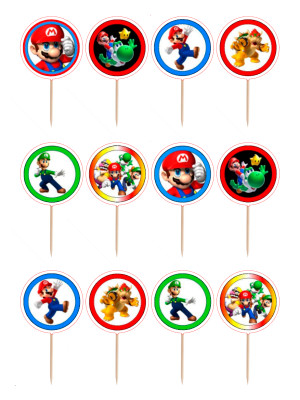12 Mini Toppers Super Mário