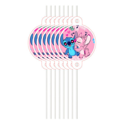 12 Palhinhas Stitch Disney Pink