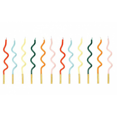 12 Velas Espiral Arco-íris 14cm
