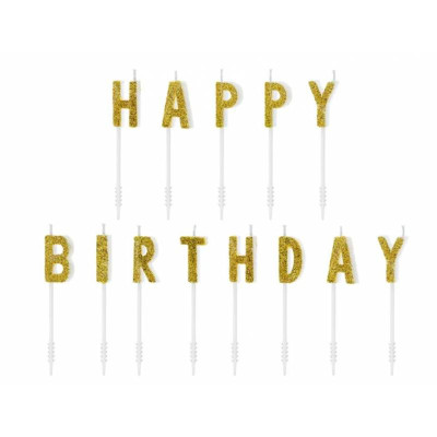 13 Velas Glitter Douradas Happy Birthday 2,5cm