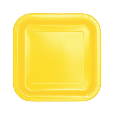 16 Pratos Amarelos Quadrados 18cm