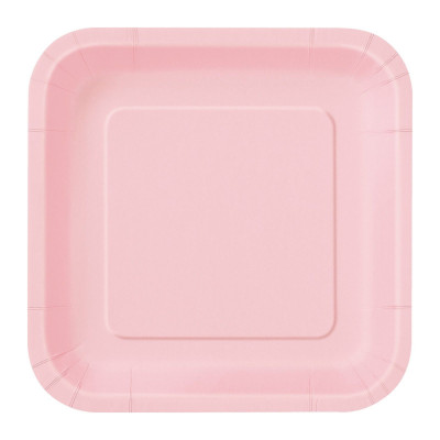 16 Pratos Rosa Quadrados 18cm