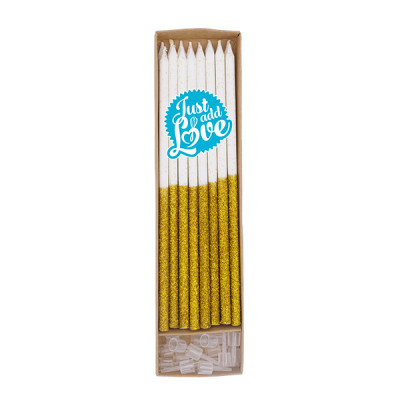 16 Velas Altas Glitter Ouro