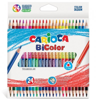 24 Lápis Triangulares de Cor 48 Cores Carioca Bicolor