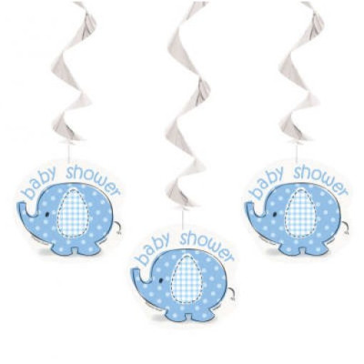 3 Espirais Decorativas Baby Shower Elefante Azul