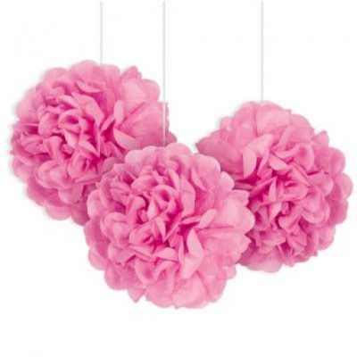 3 Mini Bolas Pom Pom Decorativas Rosa