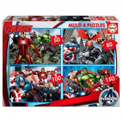 4 Multi Puzzles Marvel Avengers 50-80-100-150