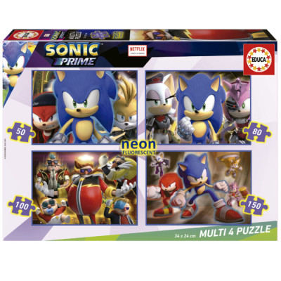 4 Multi Puzzles Sonic Prime Neon Fluorescent