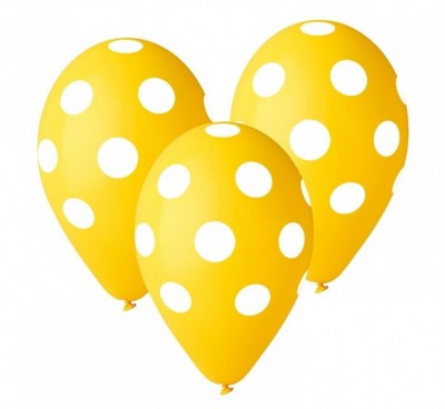 5 Balões látex amarelos com bolinhas