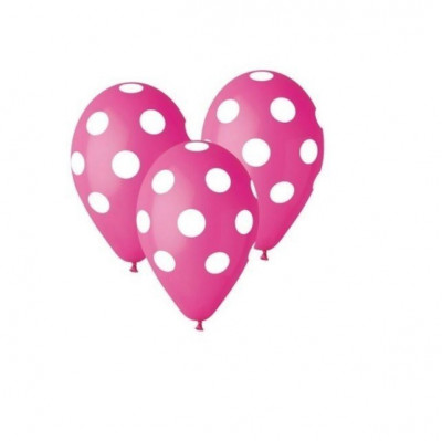 5 Balões látex rosa fúchsia com bolinhas