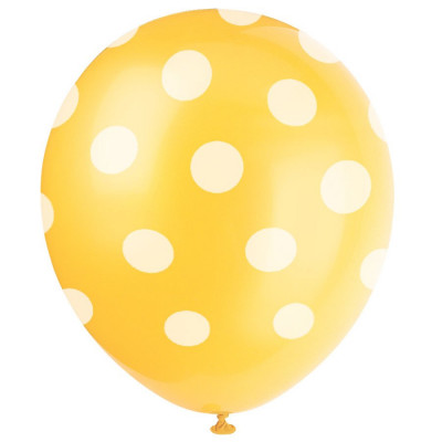 6 Balões látex Amarelo bolinhas