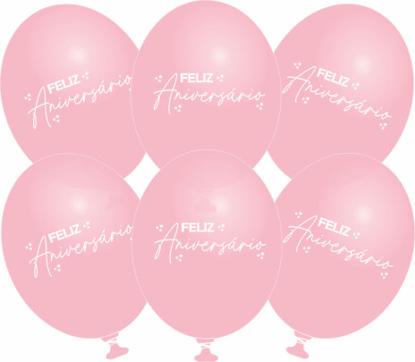 6 Balões Látex Feliz Aniversário Rosa Bebé 6 Balões Látex Feliz Aniversário Rosa Bebé