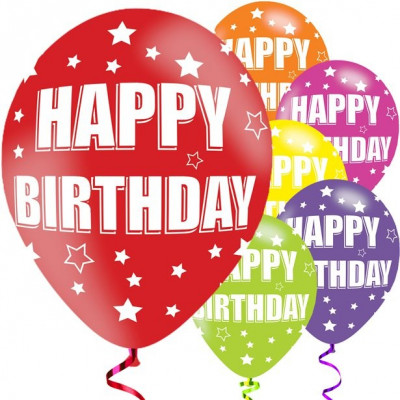 6 Balões Latex Happy Birthday Estrelinhas