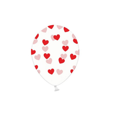 6 Balões Transparentes Corações Vermelhos