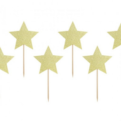 6 Toppers Cupcakes Estrelas Douradas