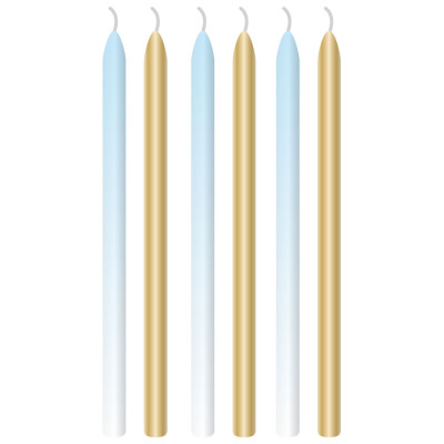 6 Velas Finas Azul-Dourado
