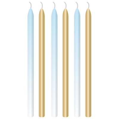 6 Velas Finas Azul-Dourado