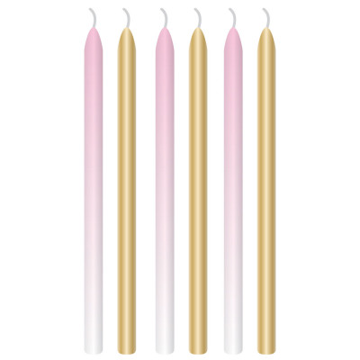 6 Velas Finas Rosa-Dourado