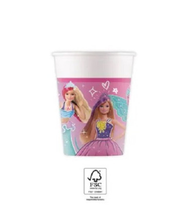 8 Copos Papel Barbie Fada, Princesa e Sereia