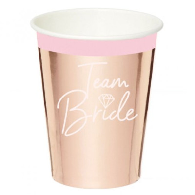 8 Copos Papel Team Bride Rose Gold 250ml