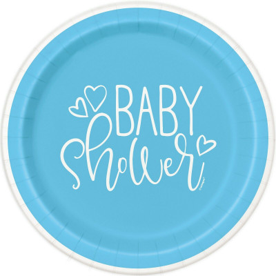 8 Pratos Baby Shower Azul 17cm