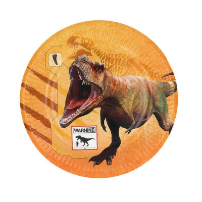 8 Pratos Dinossauro T-Rex 23cm