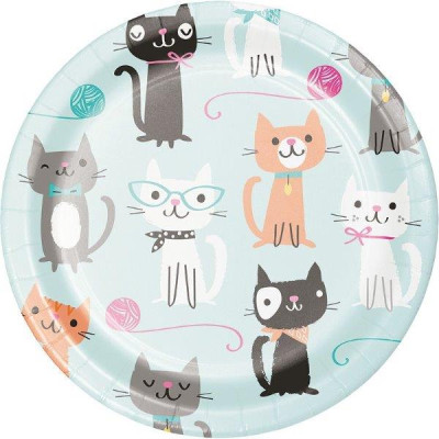 8 Pratos Gato Purrfect Party 18cm