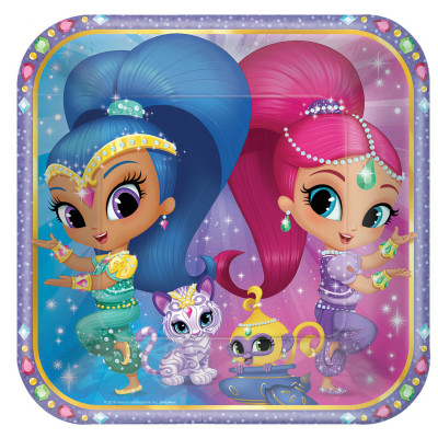 8 Pratos Quadrados Shimmer e Shine 23cm