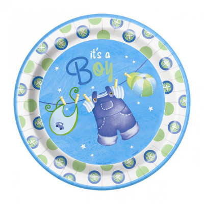 8 Pratos Redondos 23cm Blue Baby Shower