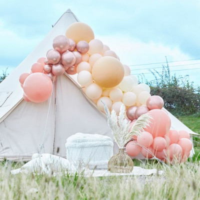 Arco Balões Luxe Pêssego, Nude e Rose Gold