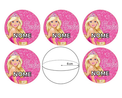 Autocolantes Personalizados Barbie Ø6cm - 6 und