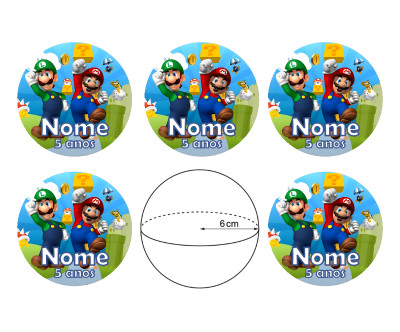 Autocolantes Personalizados Super Mário Ø6cm - 6 und