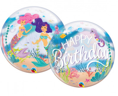 Balão Bubble Happy Birthday Sereias