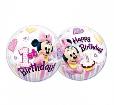 Balão Bubble Minnie Bebé - Happy Birthday - 56cm