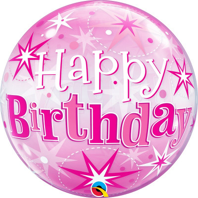 Balão Bubble Sparkle cor-de-rosa Happy Birthday