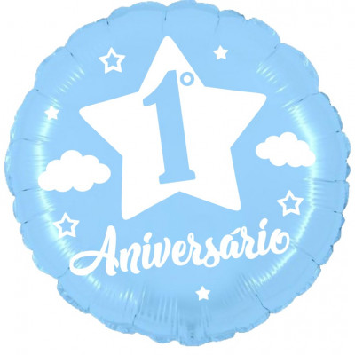 Balão Foil 1ºAniversário Azul 45cm